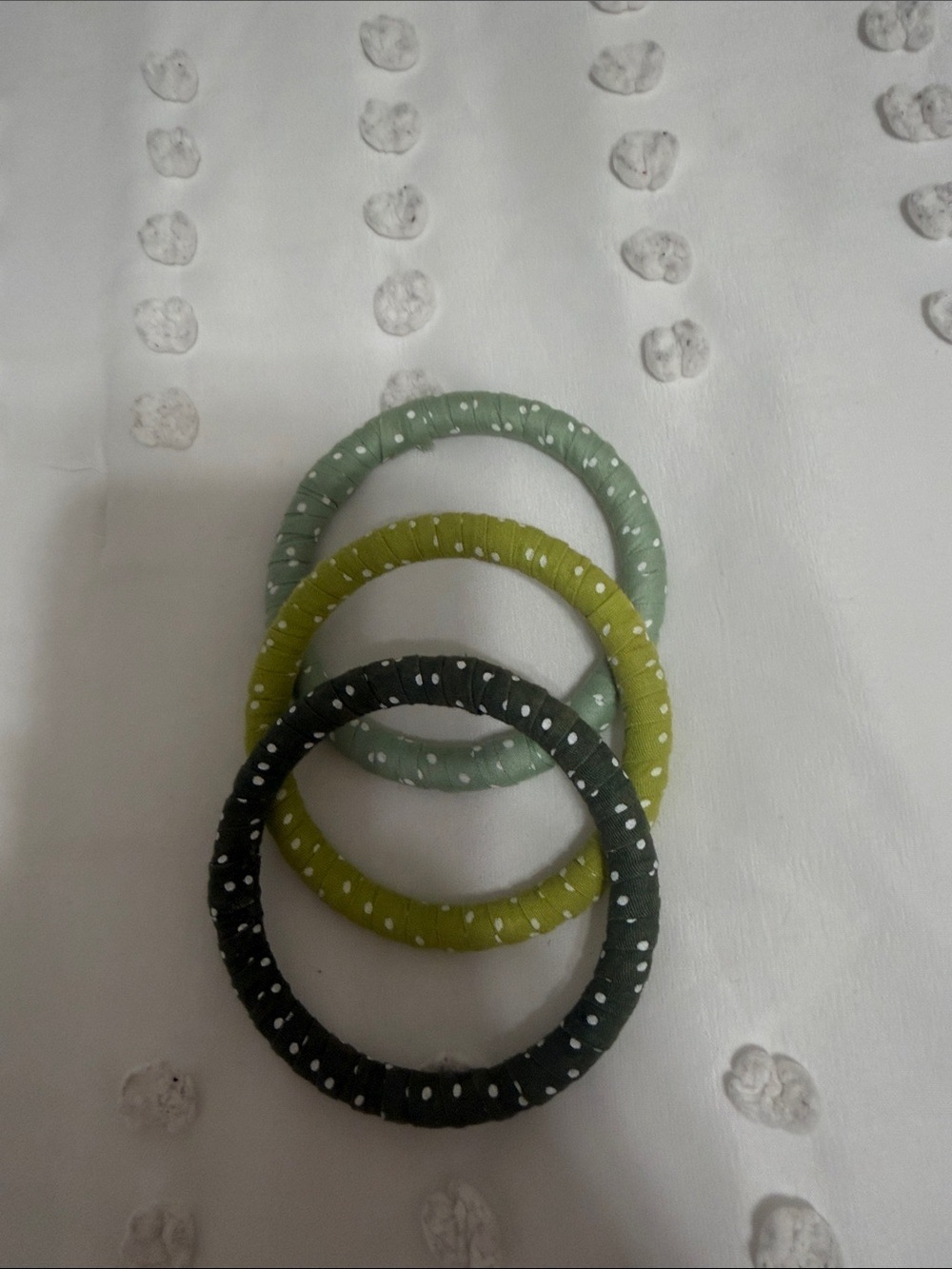 Polka Dot Fabric Wrapped Bracelet Set - Sage, Lime & Black